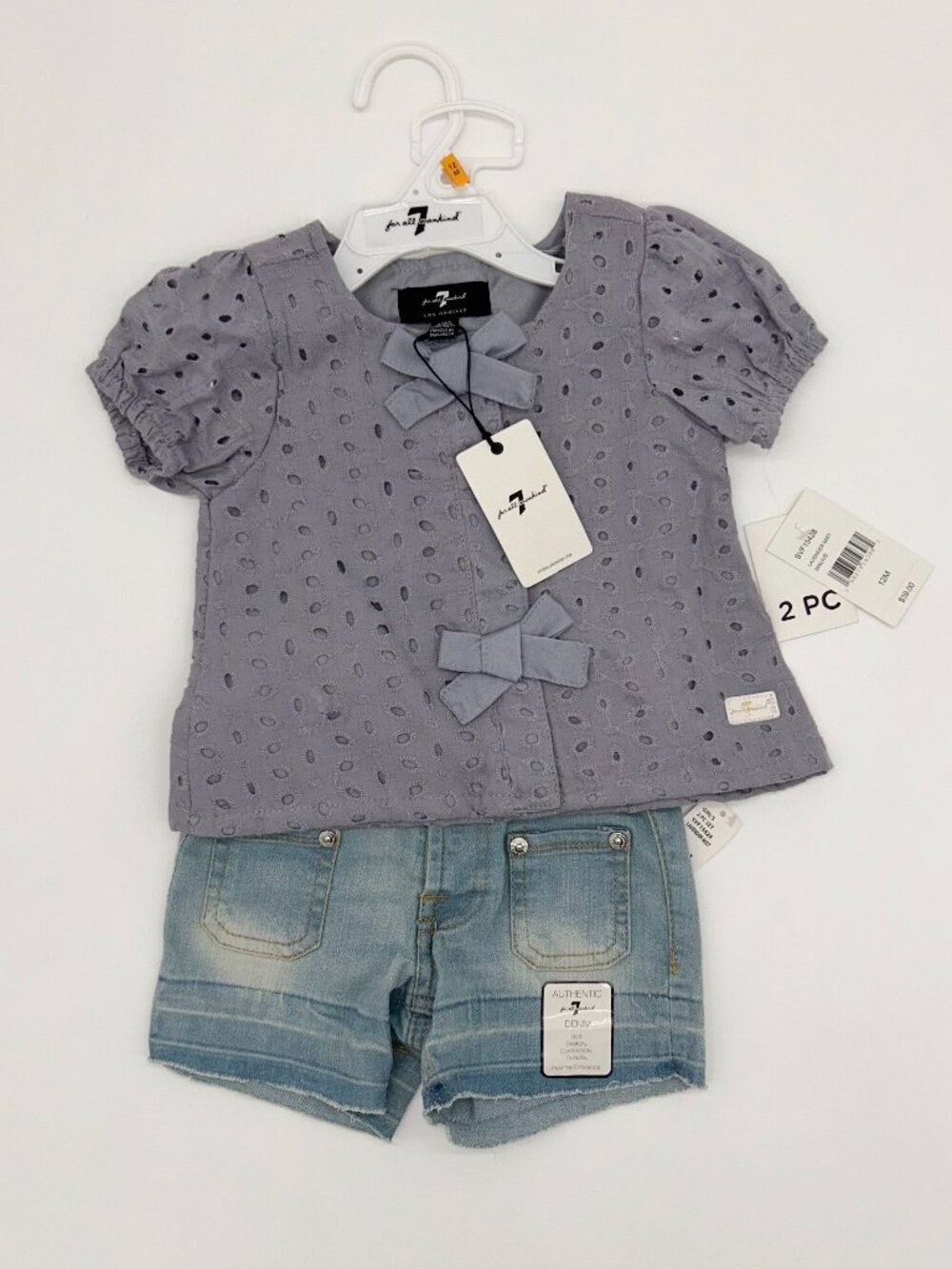 NWT 7 For All Mankind Girls 12M Short Sleeve 2pc Outfit Set